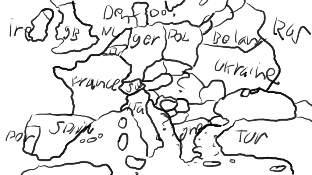 mapa Európy kreslená