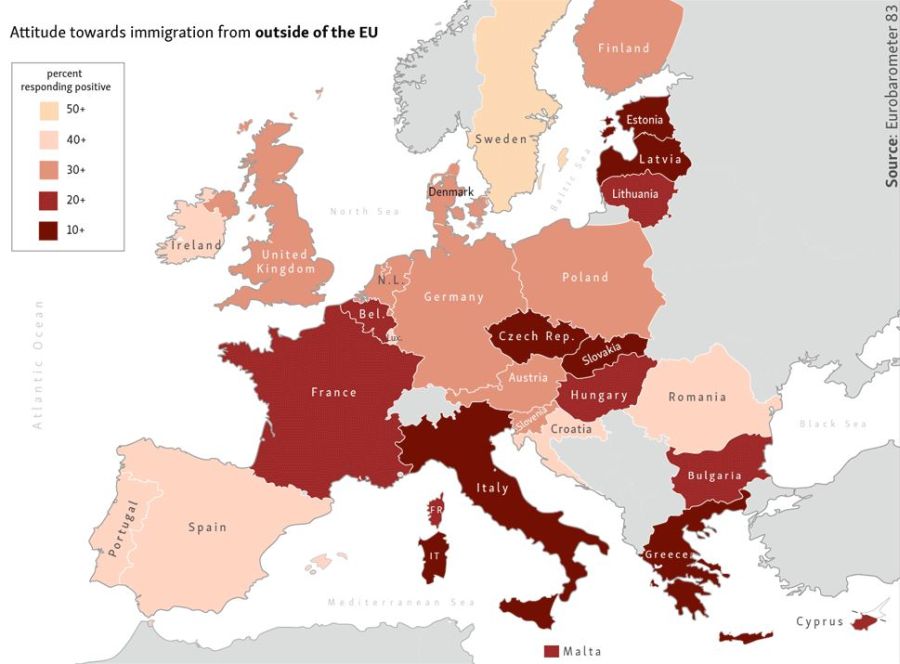 Aká je verejná mienka voči imigrantom v štátoch EÚ? Pozrite si mapy