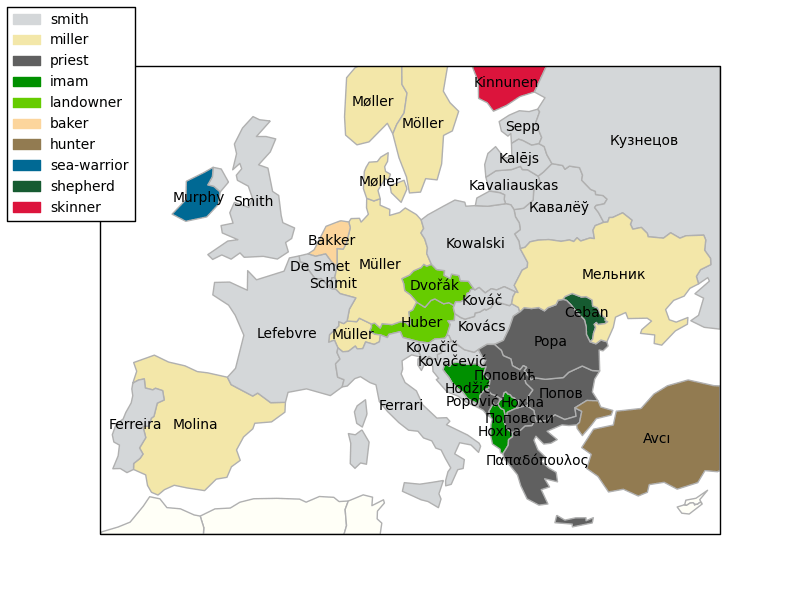 Kováč, mlynár alebo pastier? Pozrite si mapu najbežnejších európskych priezvisk spojených s povolaniami a remeslami