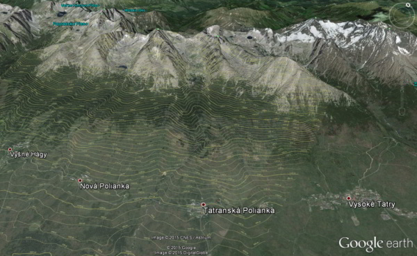 vrstevnice v Google Earth