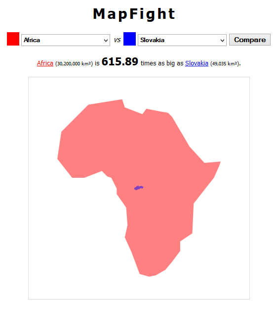 porovnanie rozlohy Slovenska s Afrikou