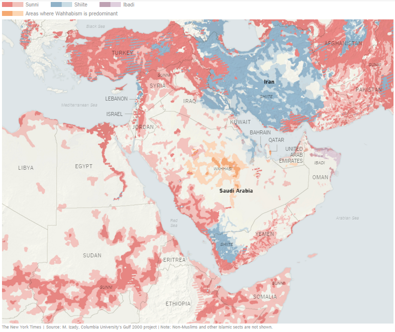 Sunniti vs. Šiiti. Mapa, ktorá vám to vysvetlí