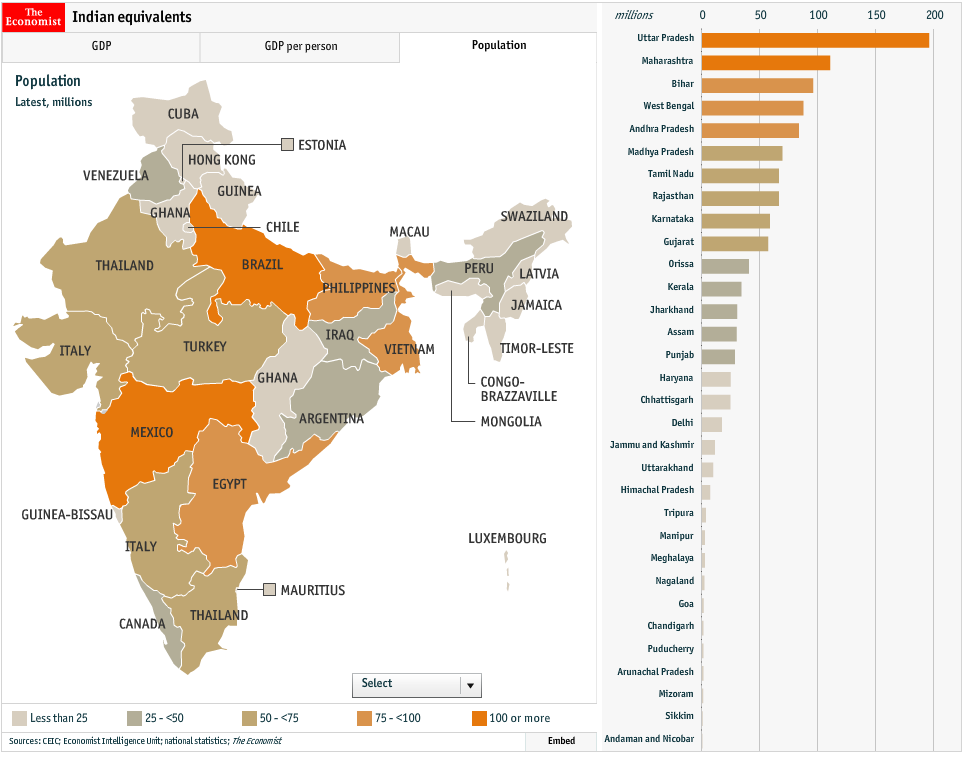 Mapa, ktorá rozmenila Indiu na drobné. Ako by v číslach vyzerali štáty Indie, ak by boli samostatné?