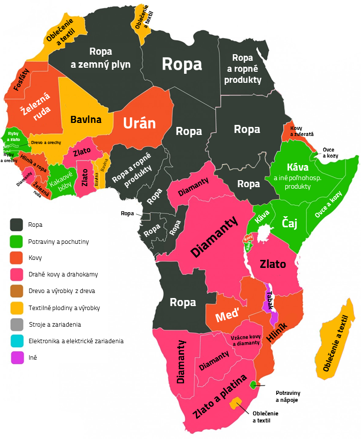 export štáty Afriky mapa