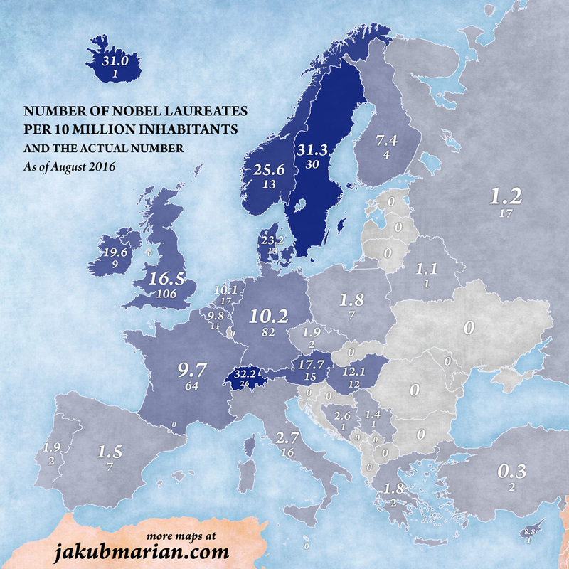 Ktoré európske štáty vychovali najviac nositeľov Nobelovej ceny?