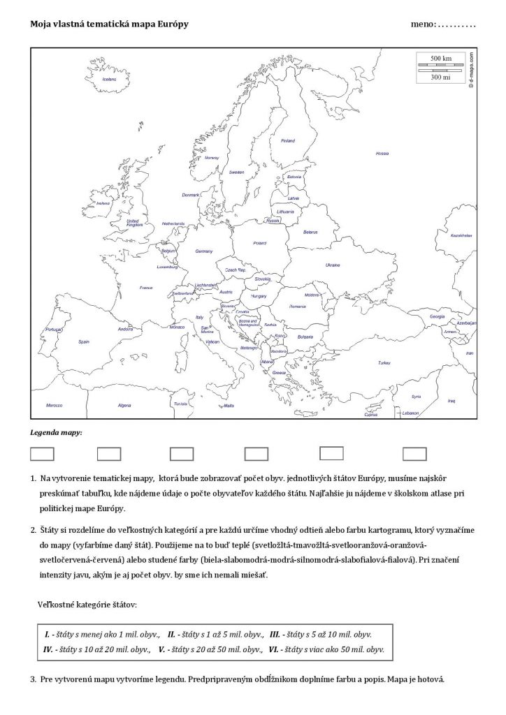 Populácia štátov Európy mapa